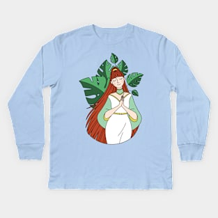 Monstera Girl Kids Long Sleeve T-Shirt